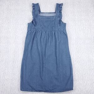 Denim Dress Womens Blue Square Neck Ruffled Straps Empire Waist Boho Prairie